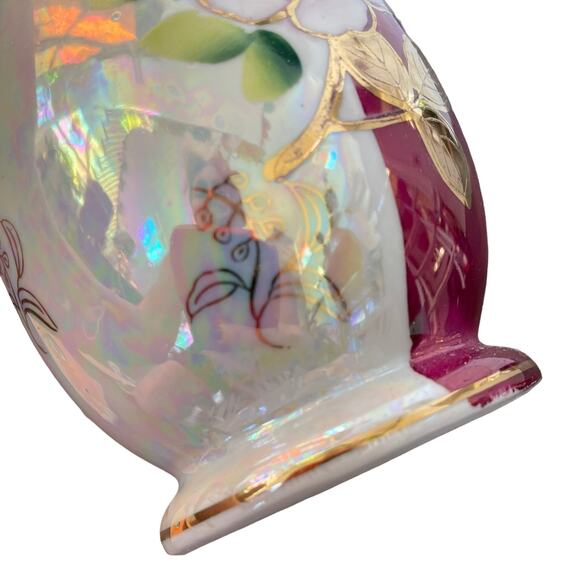 Vintage Iridescent Luster Ware Vase Gold Handles Pearl MCM Gilded Bud Japan READ - Picture 8 of 13